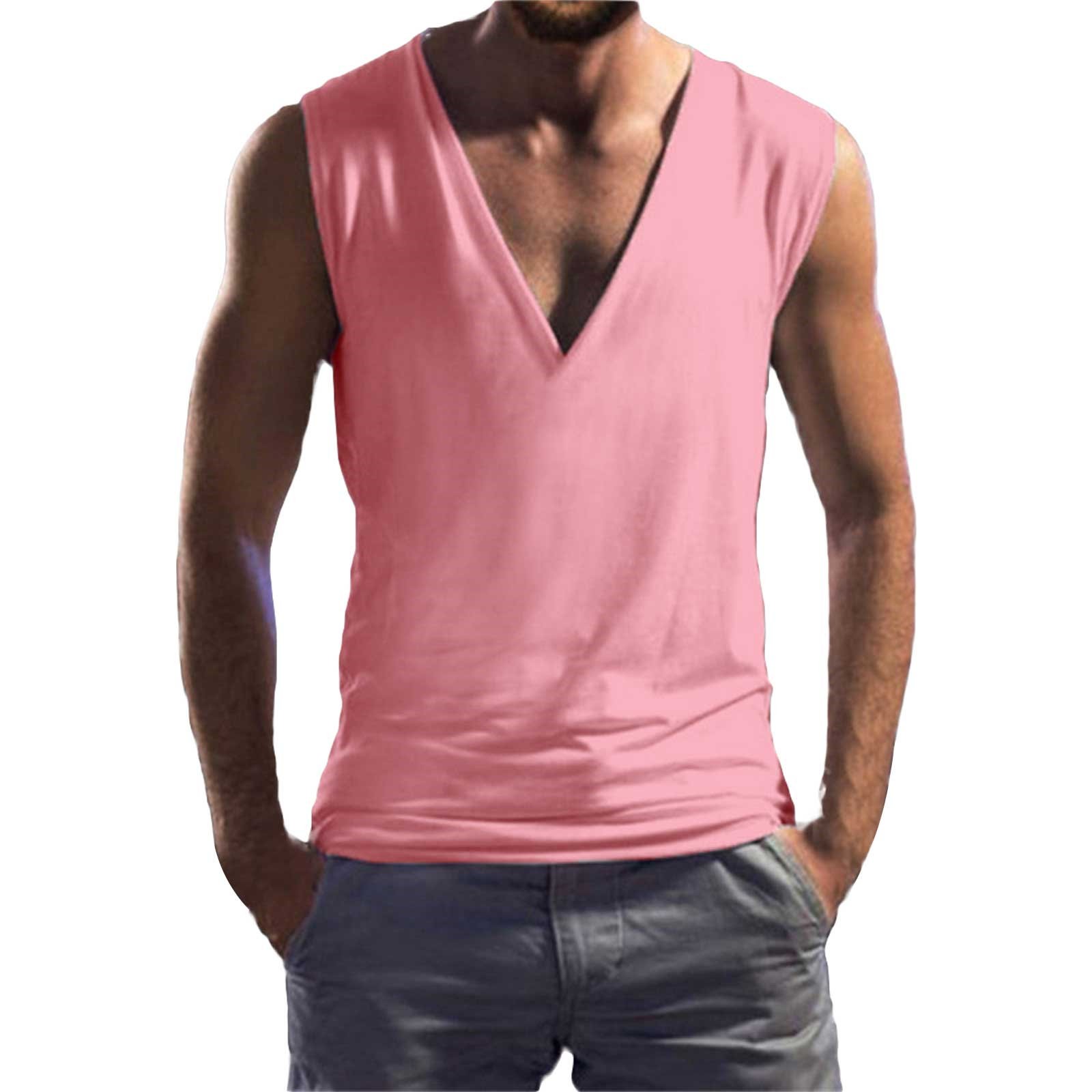thumbnail image 3 of Camiseta sin mangas de cuello en V lisa para hombre: camiseta informal transpirable sin mangas para el verano, la playa y el entrenamiento., 3 of 5